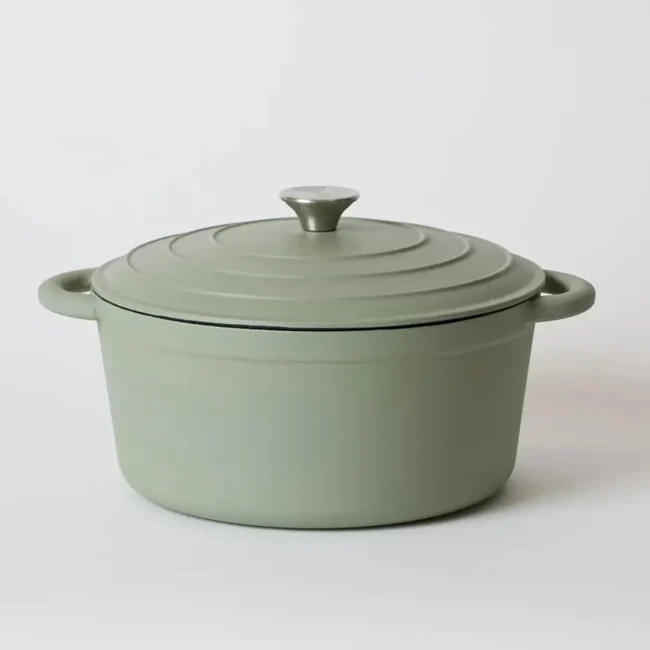George Collective - Cast Iron Round Casserole 28cm - Matte Sage/Silver Lid